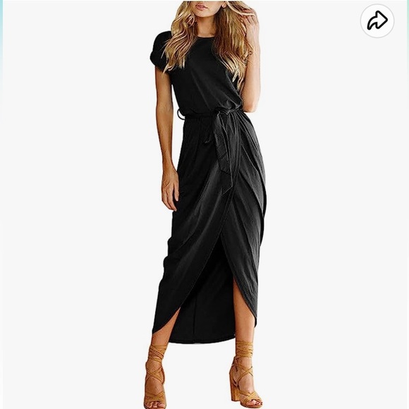 Black Short Sleeve High Low Maxi Dress with Belt - Large - Picture 2 of 11